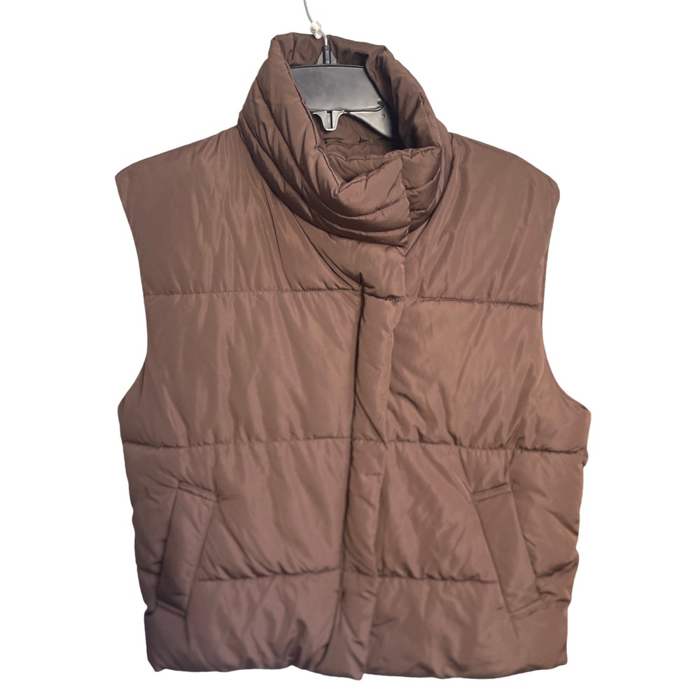 BDG Brown Puffer Vest Mock‎ Neck Cropped Sleeveless Women's Size S